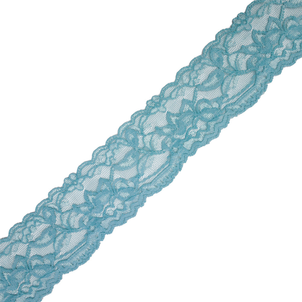 Famous NYC Designer Sky Two Tone Floral Vines Stretch Lace Trim with Scalloped Edges - 2
