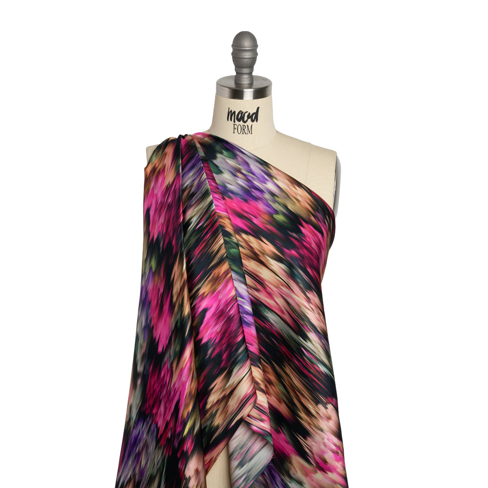 Silk Charmeuse Print - Black, Pink and Green Abstract Ikat - Joann Fabrics
