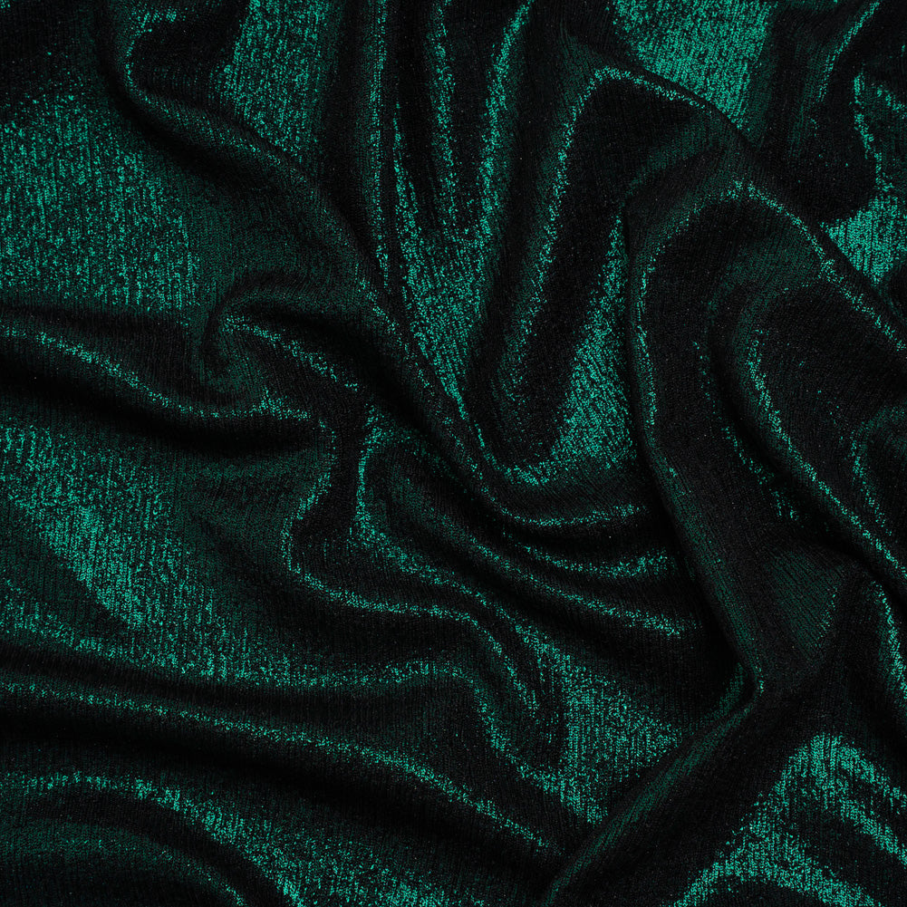Metallic Foiled Uneven Stretch Rib Knit - Teal on Black - Estelle Collection - Joann Fabrics