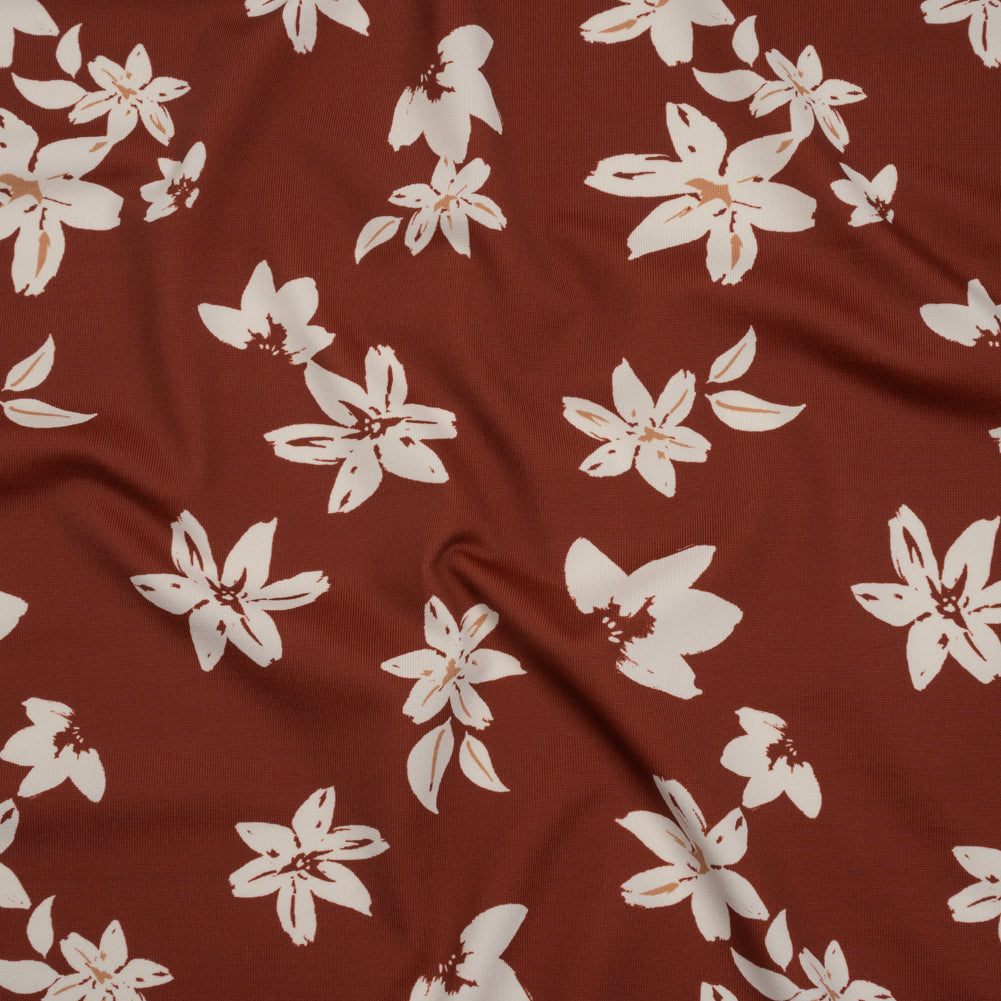 Stretch Nylon Jersey - Russet Brown and Cream Floral - Designer Deadstock - Joann Fabrics