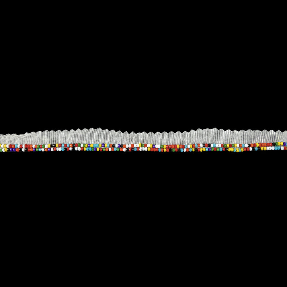 Vintage Rainbow 2 Row Seed Beads on White Trimming - 0.5