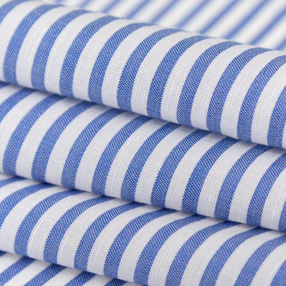 Cornflower Blue and White Candy Striped Slubbed Rayon Woven - Joann Fabrics