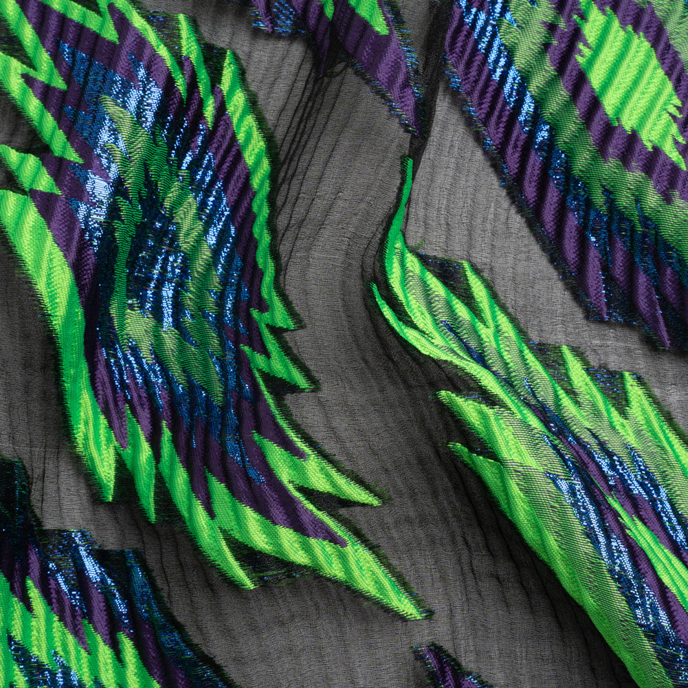 Metallic Blue, Purple and Lime Exploding Stars Ribbed Luxury Burnout Brocade - Joann Fabrics