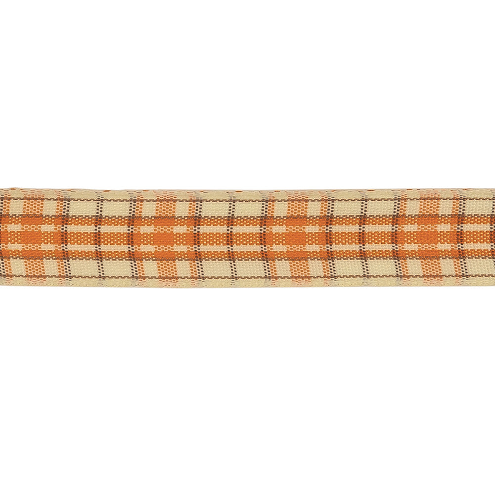 Golden Poppy, Brown and Vanilla Ice Plaid Woven Ribbon - 0.625