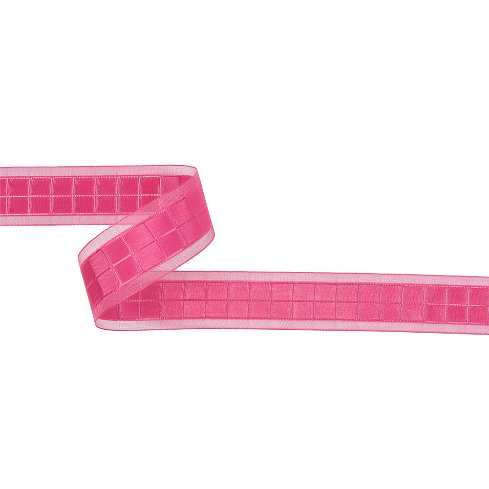 Hot Pink Squares and Sheer Borders Ribbon - 1