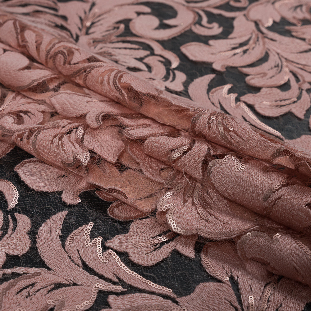 Embroidered Netting with Sequins - Coral Pink Floral - Joann Fabrics