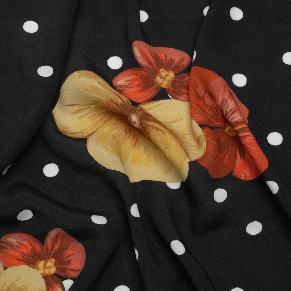 Viscose Crepe Print - Black and Red Floral and Polka Dots - Mood Exclusive Treasures Renewed - Joann Fabrics