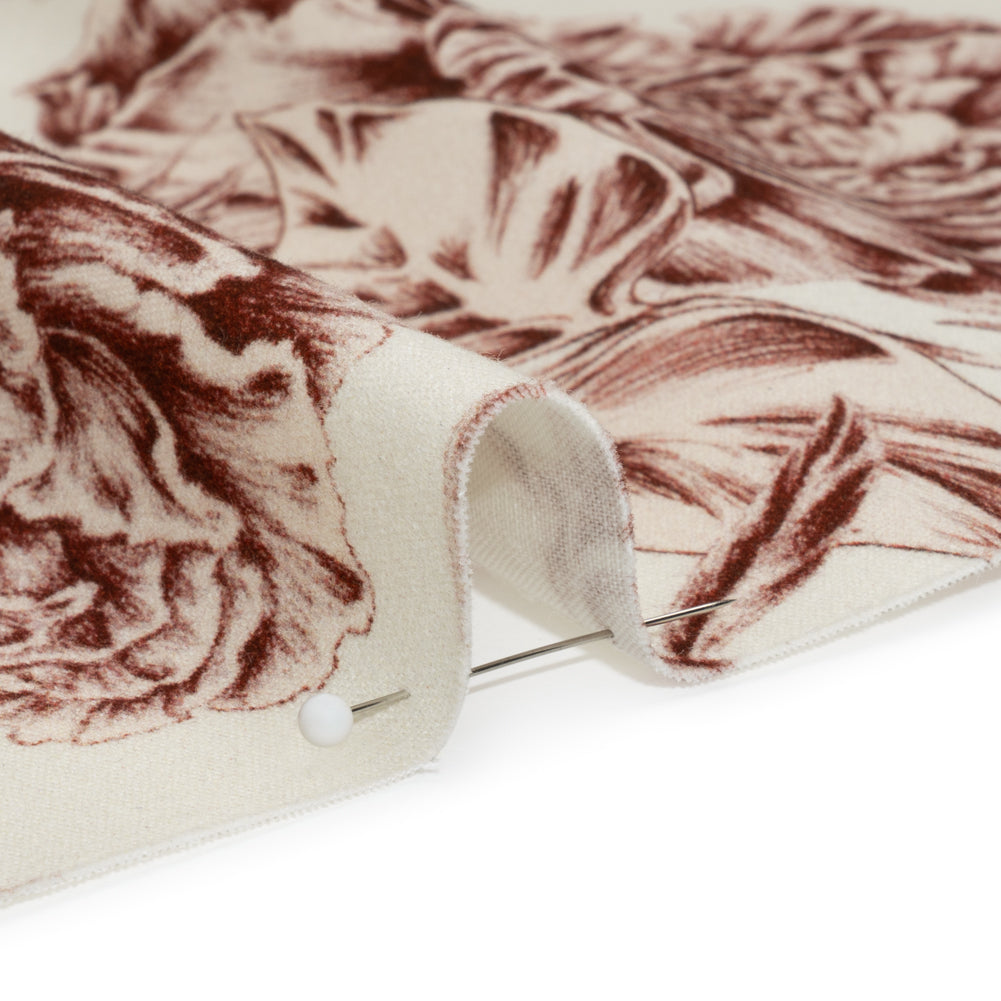 Brushed Stretch Cotton Twill Print - Cranberry Red and White Floral Border Stripes - Mood Exclusive Sanctuary Sketch - Joann Fabrics