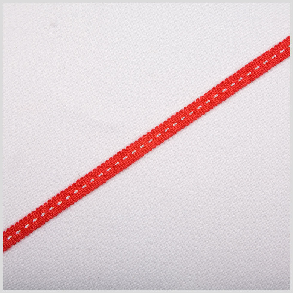 Red Stitched Grosgrain Ribbon - 0.19
