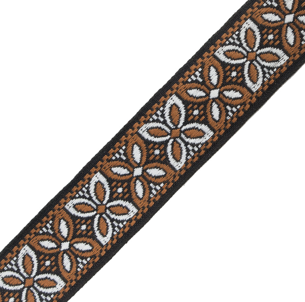 Brown, Black and White German Jacquard Ribbon - 1.375