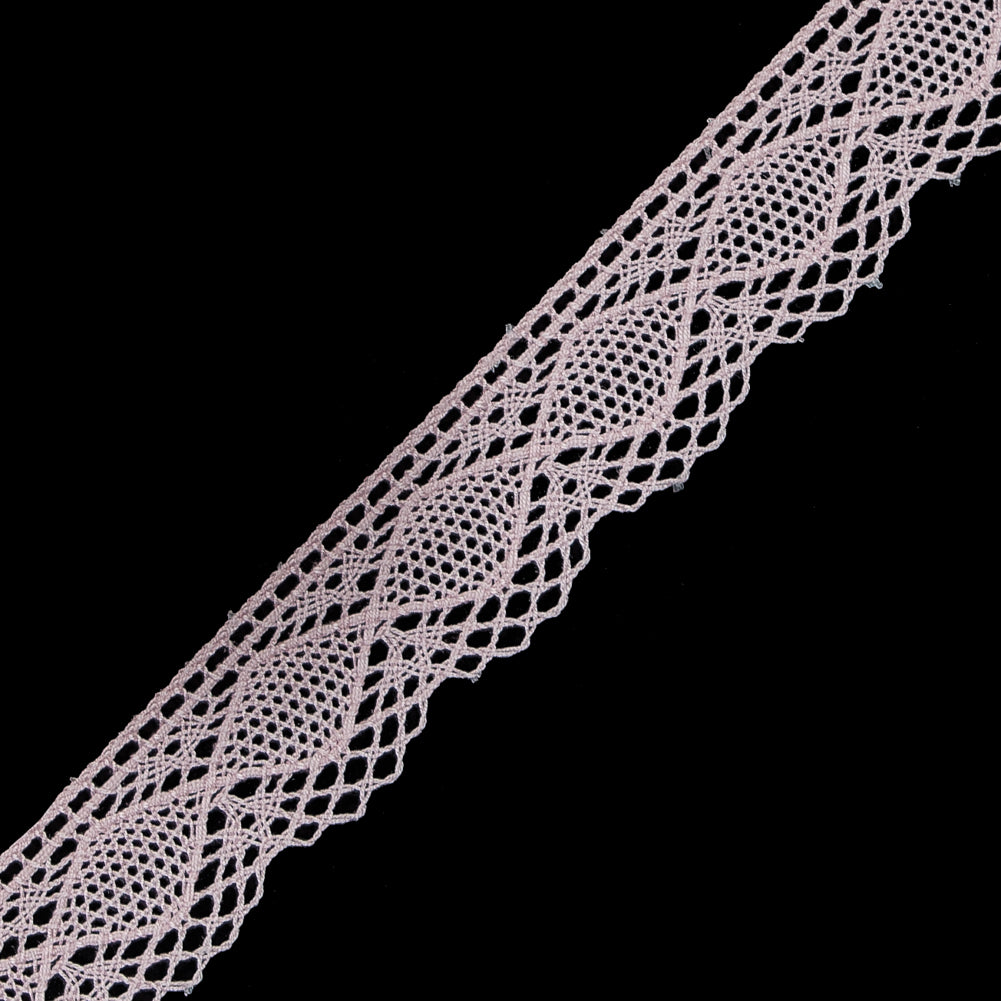 European Pink Crochet Lace Cotton Trim with Scalloped Edge - 3/4