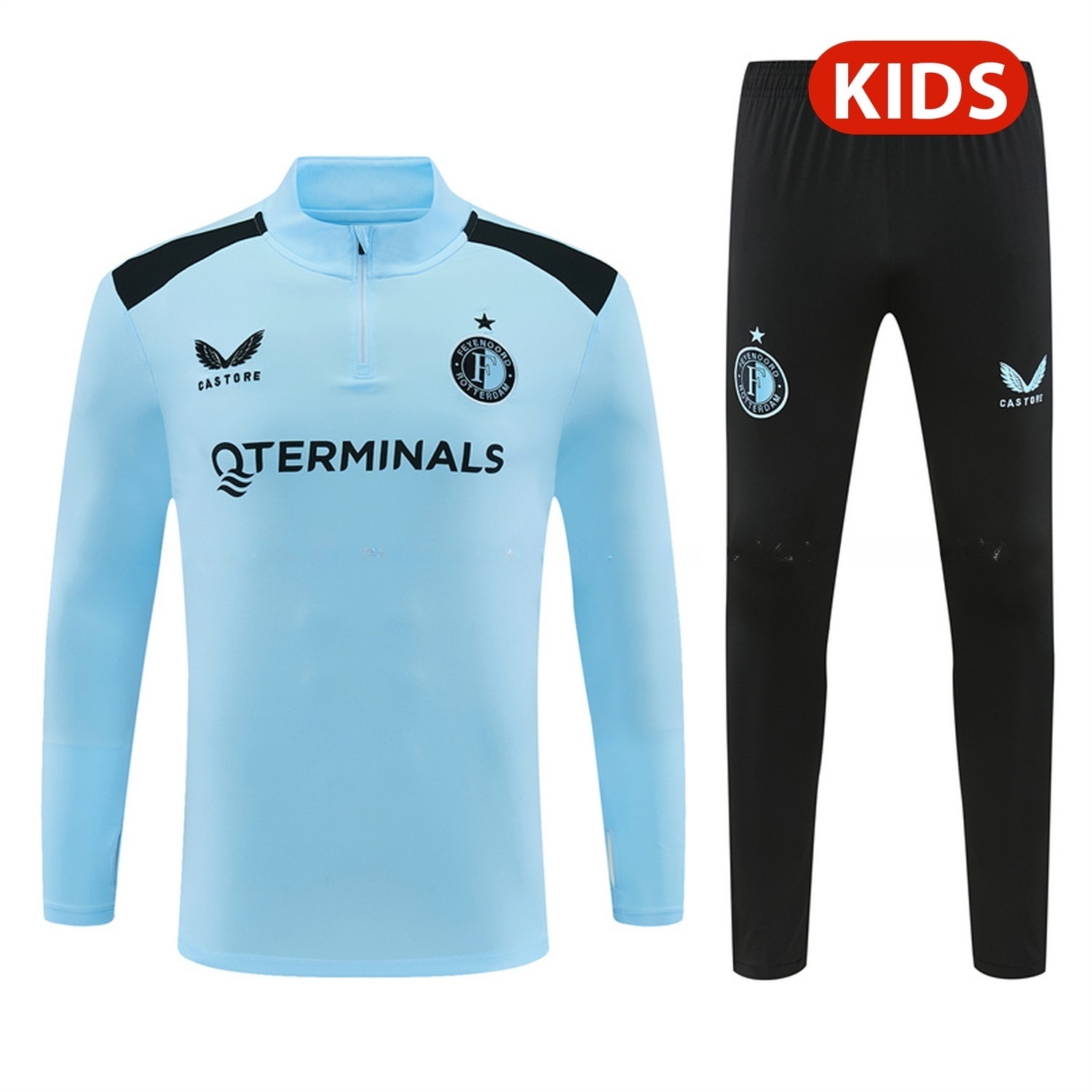 Feyenoord 26-27 Kids Long Sleeve Training Set - Light Blue Top & Black Pants - UnitedFutballJersey