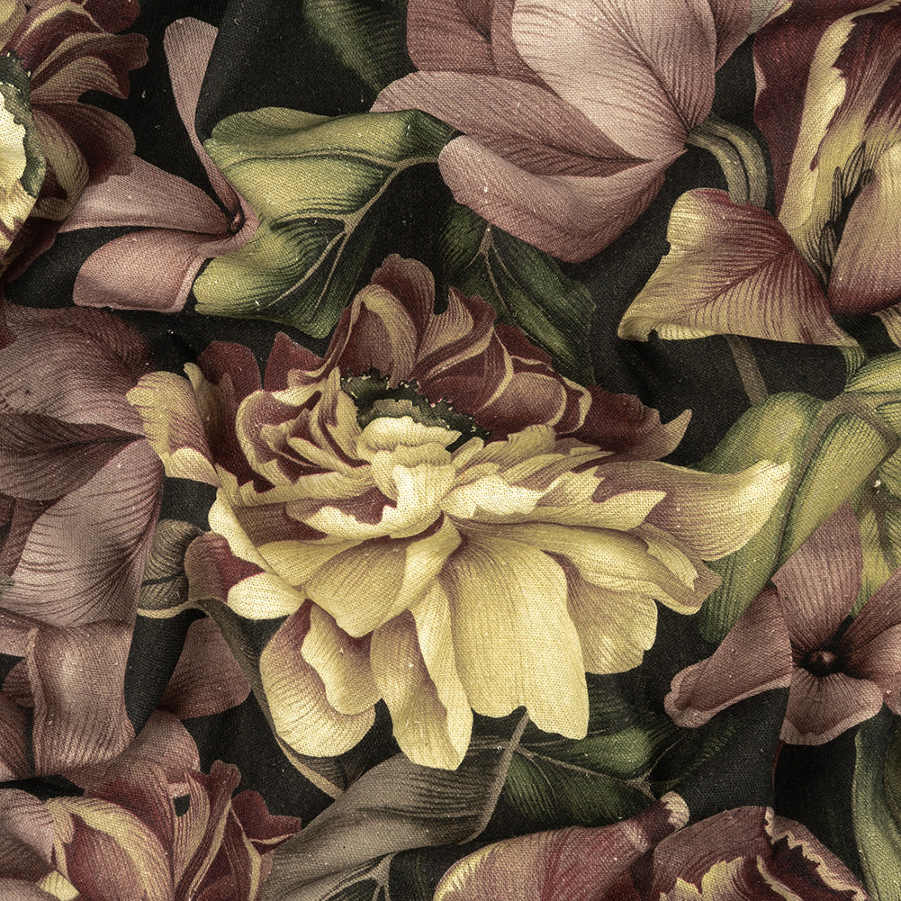 Linen and Rayon Woven - Black and Plum Floral - Vision of Romance Print - Mood Exclusive Wisteria Collection - Joann Fabrics