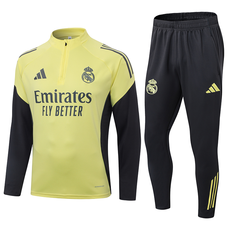 2025-2026 Real Madrid Light yellow Half-Pull Training Suit Football Shirt 1:1 Thai Quality Set