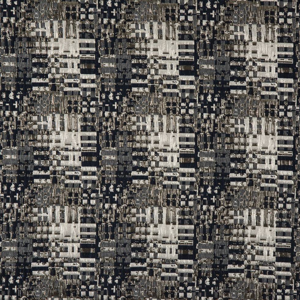 Metallic Silver/Patriot Blue/Ivory Abstract Geometric Polyester Brocade - Joann Fabrics