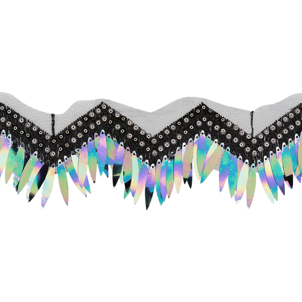 Yaya Han Iridescent Sequin Fringe on Zig Zag Braided Trim - Tango Black, Gold and Oil Slick, 3
