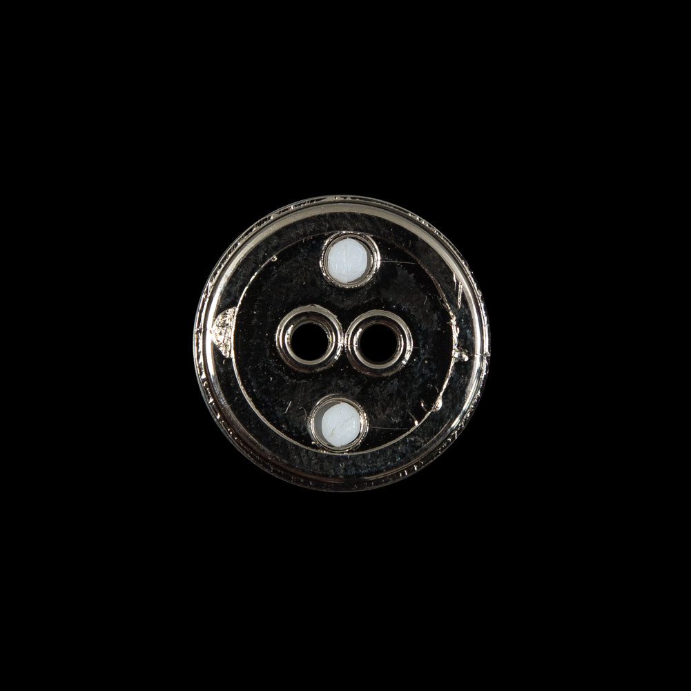 White Plastic and Silver Metal 2-Hole Button - 28L/18mm - Joann Fabrics