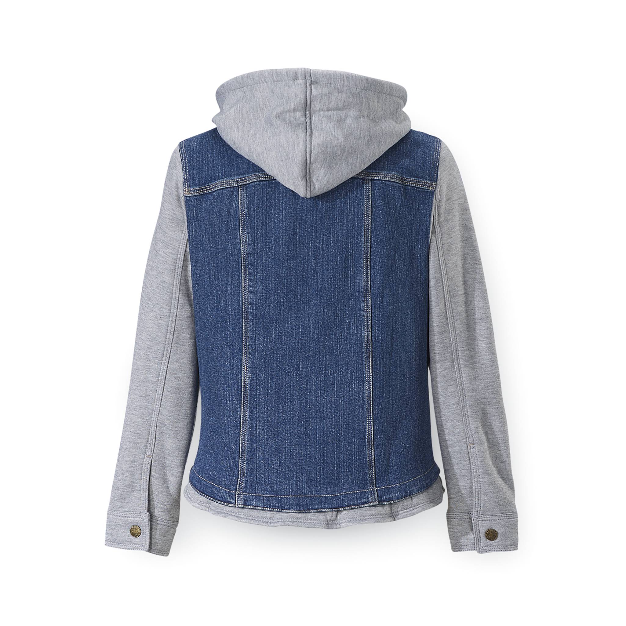 Layered-Look Hooded Fleece & Denim Jacket, Snap Front, On-Seam Pockets - Northstyle Catalog