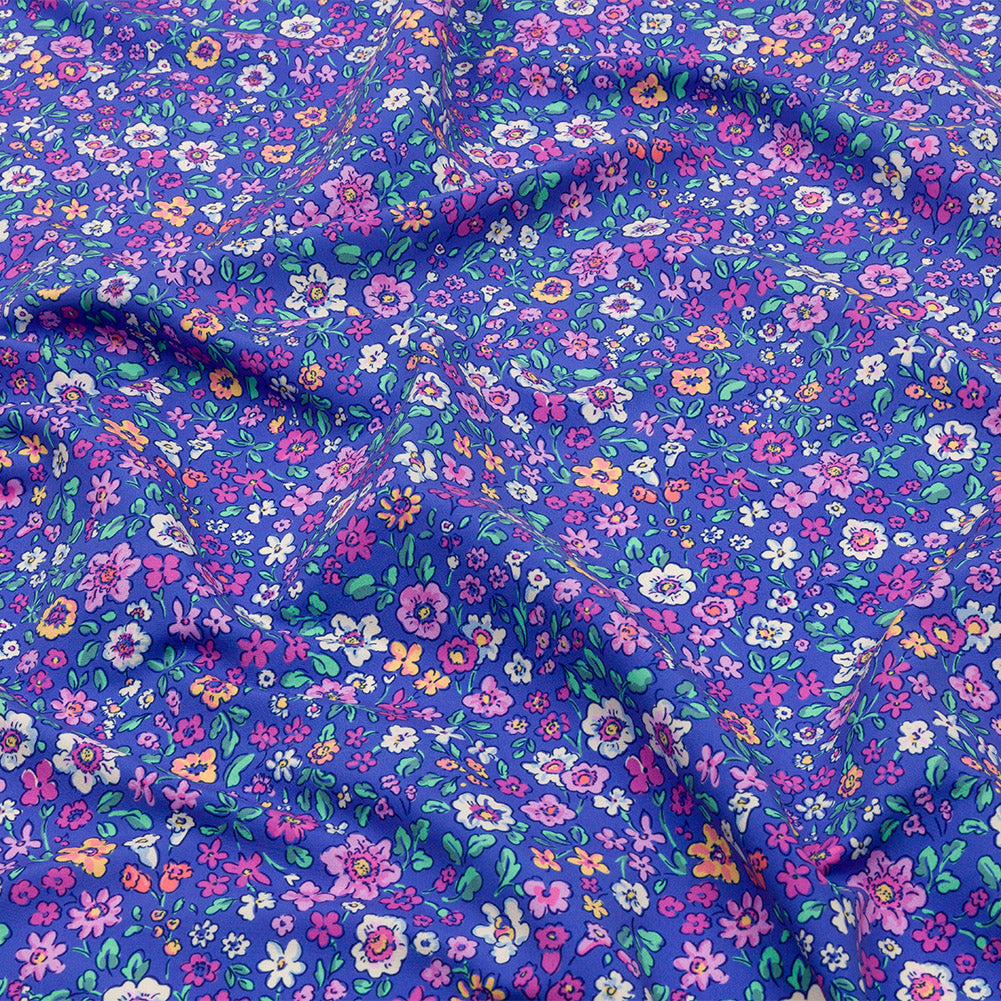 Recycled Polyester Swim Trunk Fabric - Blue and Purple Floral - July Doodles Print - Mood Exclusive Malibu Collection - Joann Fabrics