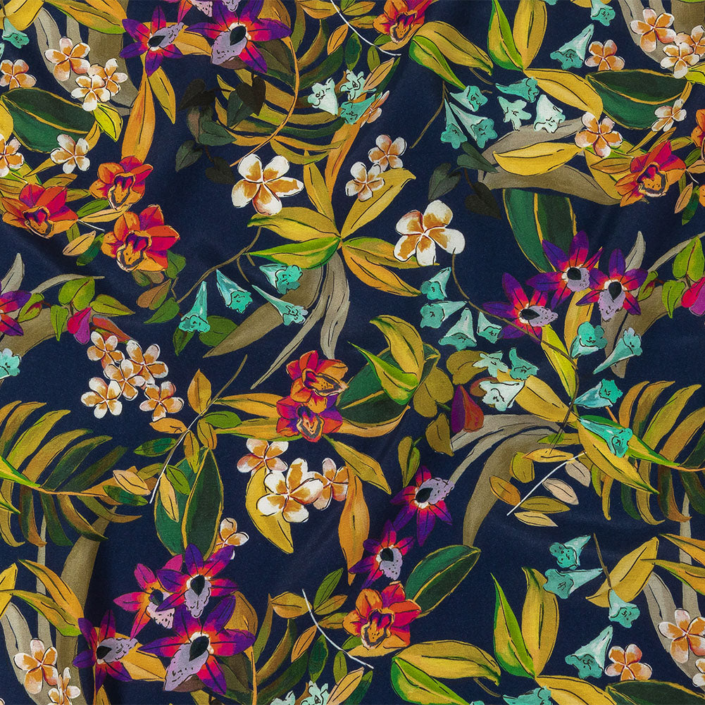 Sustainable Viscose Woven Print - Navy Blue, Green and Purple Floral - Mood Exclusive Tropics at Twilight - Joann Fabrics