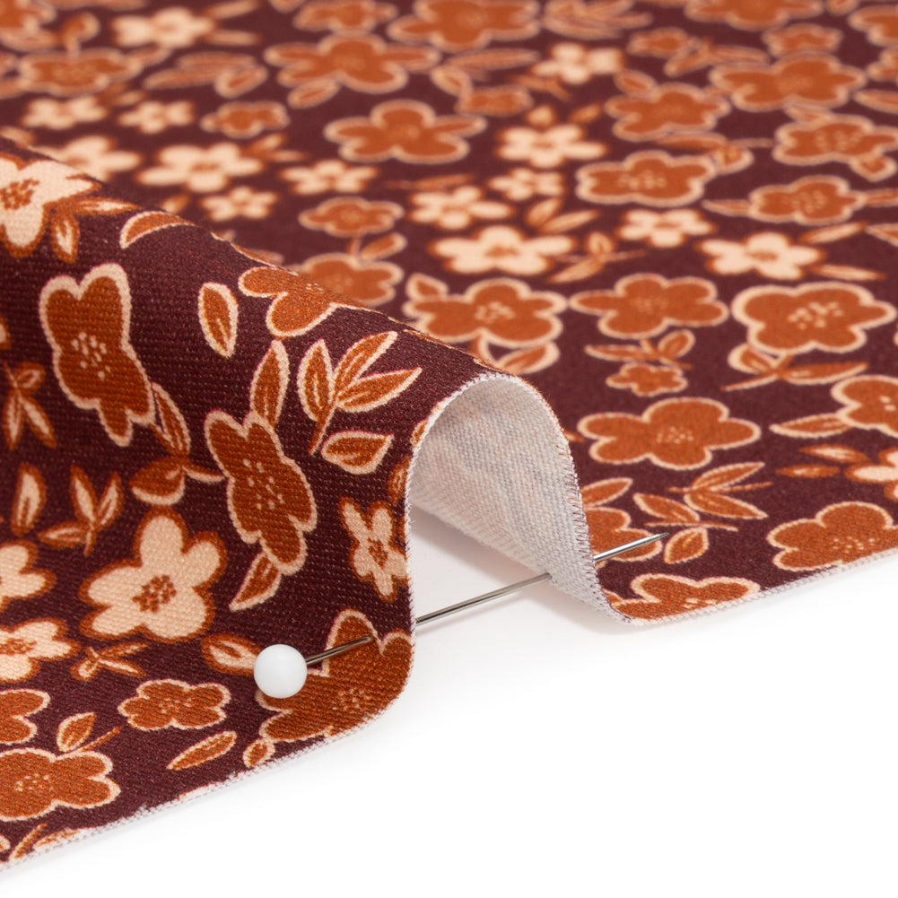 Stretch Cotton Twill Print - Burgundy, Rust and Peach Floral - Mood Exclusive September Sprouts - Joann Fabrics