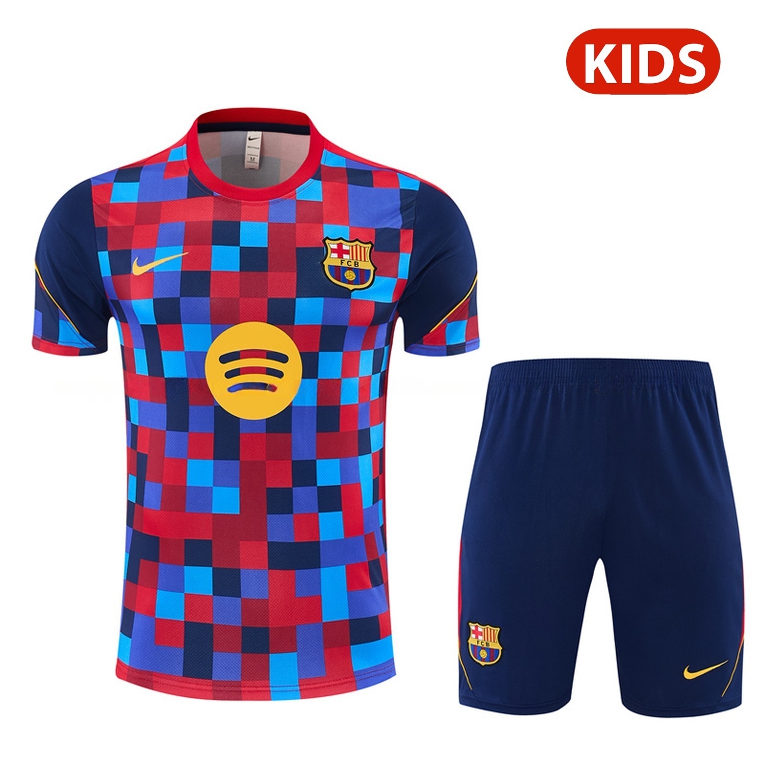 Barcelona 26-27 Camouflage Kids Short-Sleeve Training Set - Camouflage Top & Deep Blue Shorts - UnitedFutballJersey