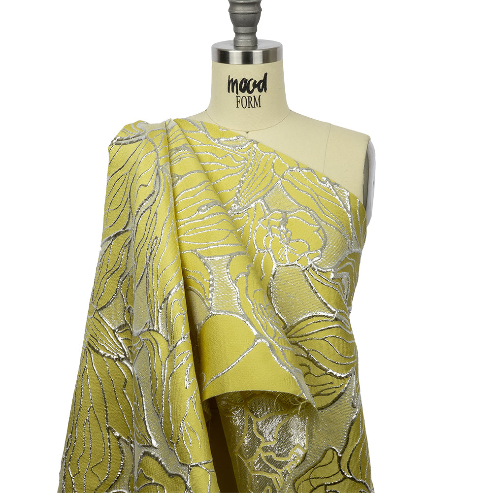 Metallic Silver and Sunshine Outlined Florals Luxury Brocade - Joann Fabrics