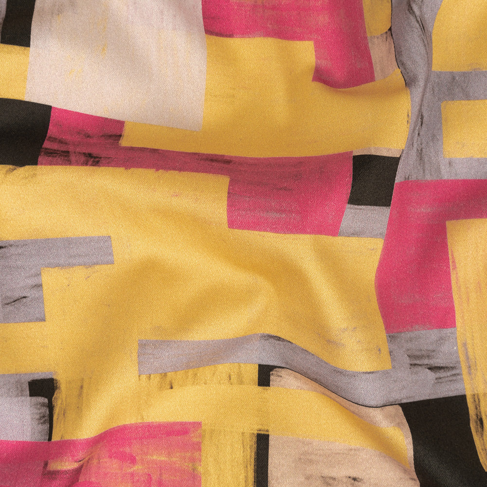 Stretch Cotton Sateen - Purple, Pink and Yellow Painterly Geometric - Theory of Abstraction Print - Mood Exclusive Wisteria Collection - Joann Fabrics