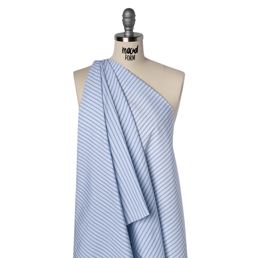 Cotton Poplin Shirting - Sky Blue, Black and White Stripes - Deadstock - Joann Fabrics