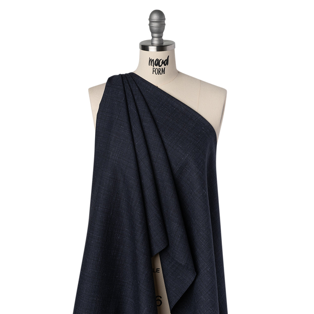 Wool and Alpaca Suiting Made in Italy - Heathered Dark Indigo - Deadstock - Joann Fabrics