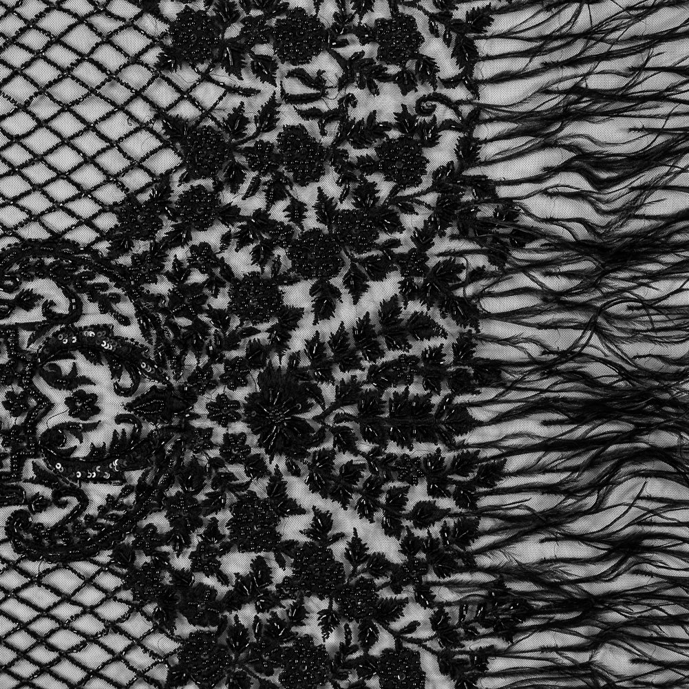 Black Beaded and Embroidered Tulle with Feathers - Joann Fabrics