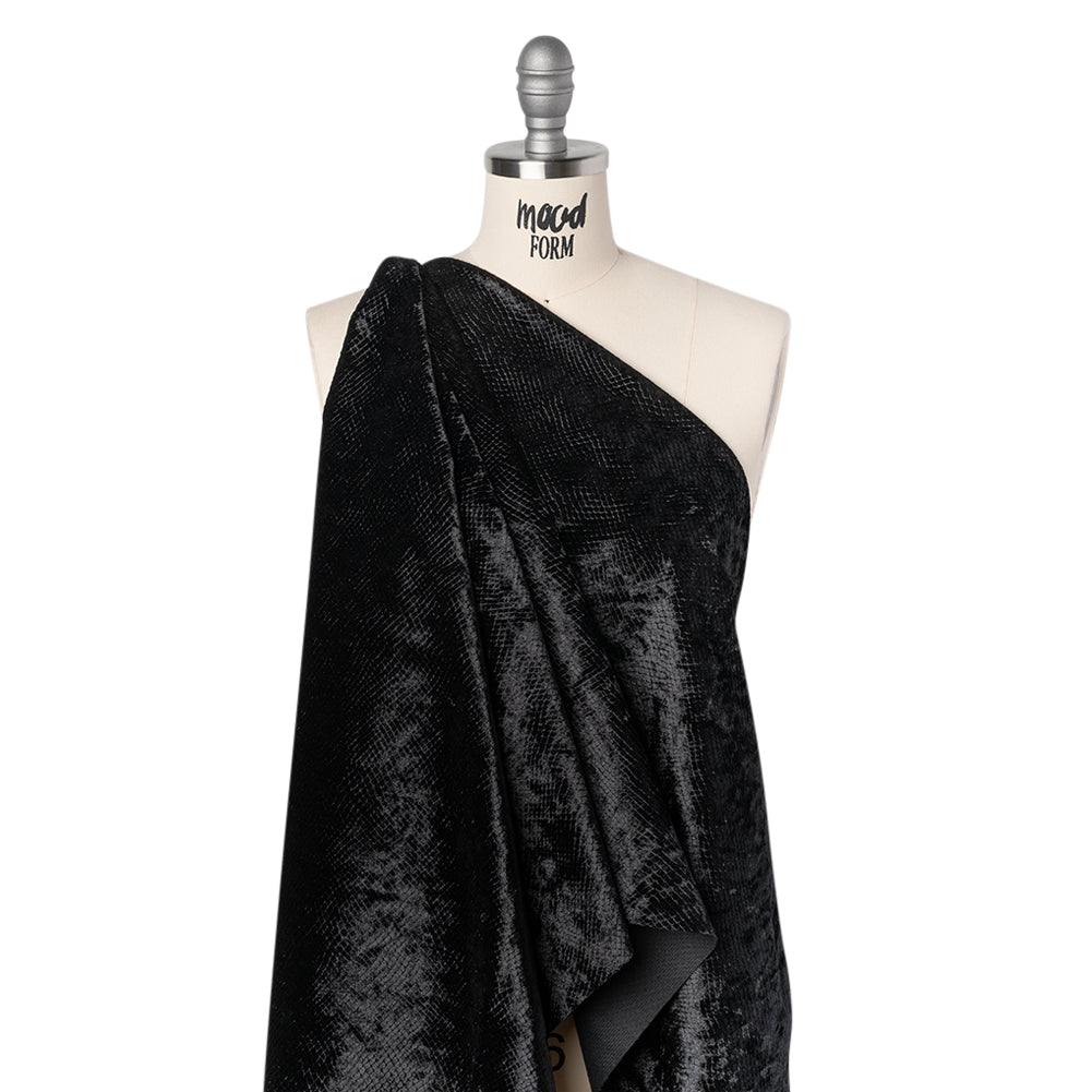 Snakeskin Embossed Polyester Crushed Velvet - Black - Mireia Collection - Joann Fabrics