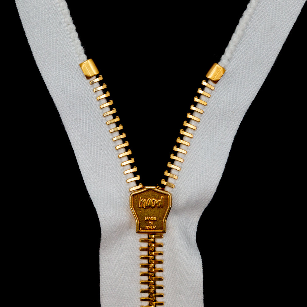 Mood Exclusive Italian White and Gold T8 Closed End Metal Zipper - 9