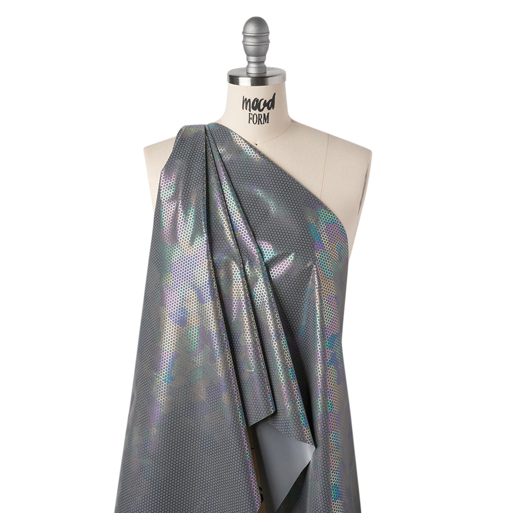 Reflective Fabric - Silver Gray with Metallic Rainbow Oil Slick Honeycombs - Joann Fabrics