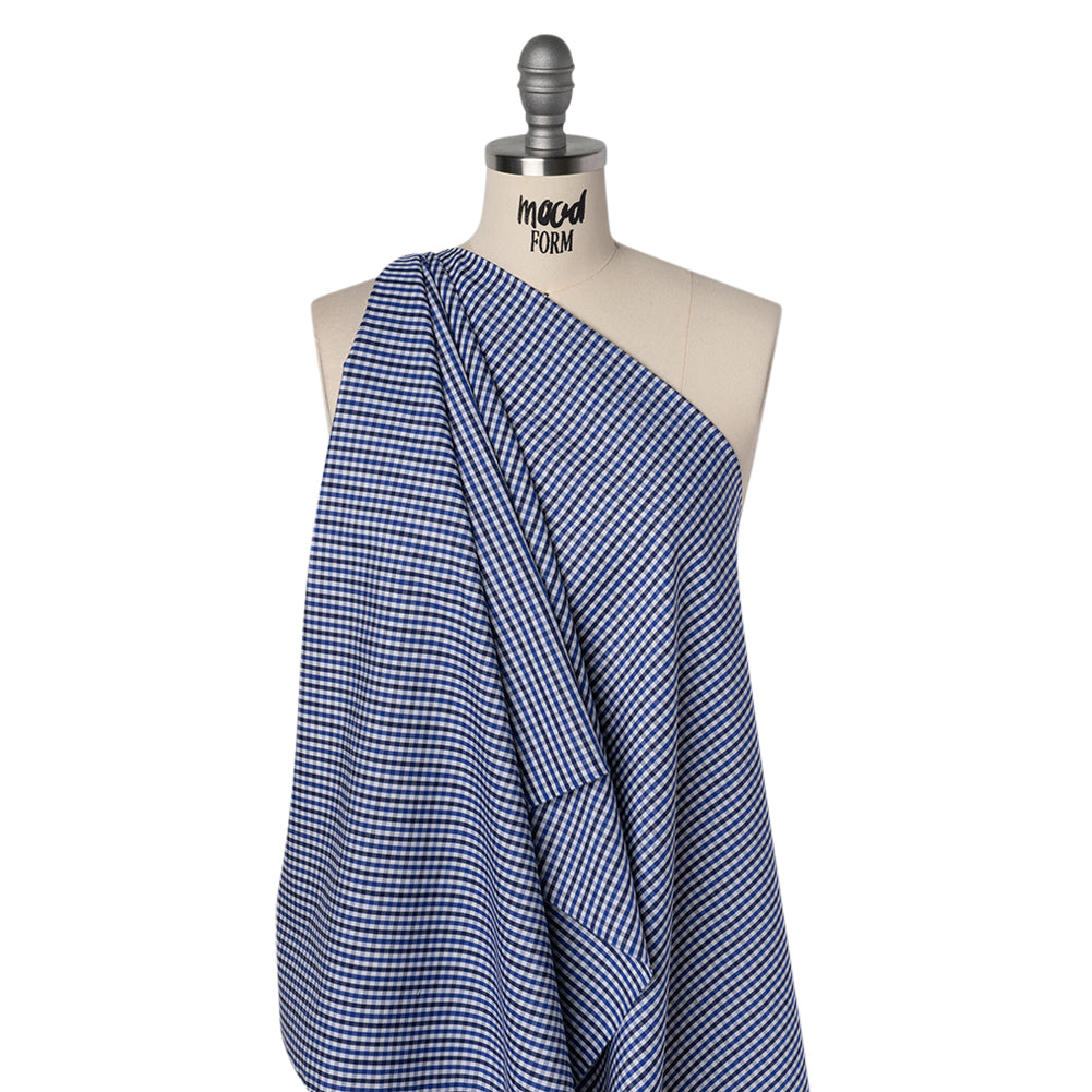 Cotton Shirting - Cobalt, Midnight Navy and White Tattersall Check - Designer Deadstock - Joann Fabrics