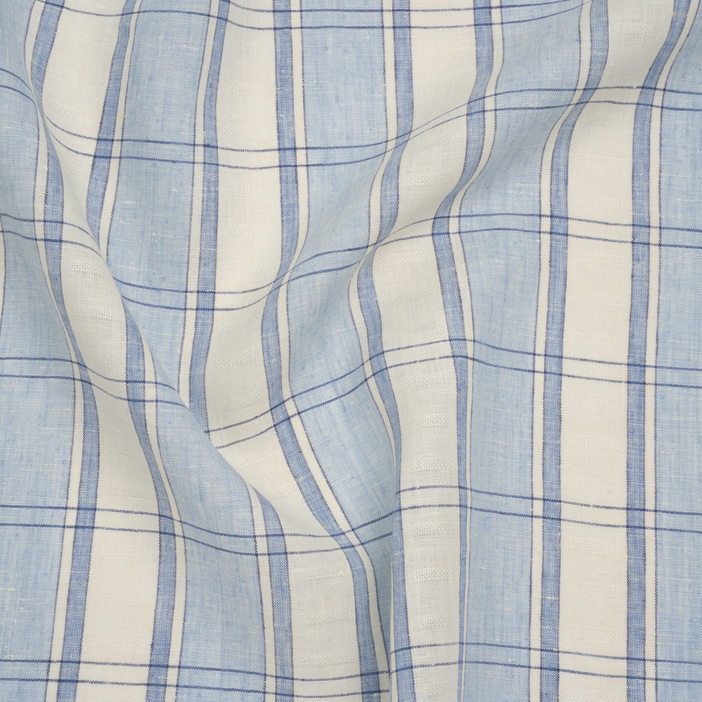 Lightweight Linen Dobby - Light Blue and Cream Plaid with Basketweave Details - Joann Fabrics