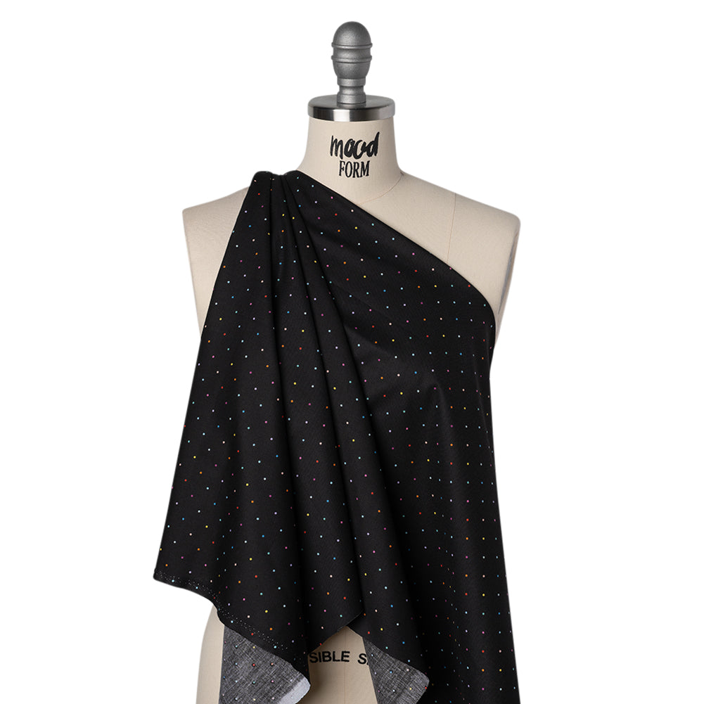 Printed Quilting Cotton by Ghazal Razavi for FIGO Studio - Black and Rainbow Ditsy Dots - Dusk Collection - Joann Fabrics