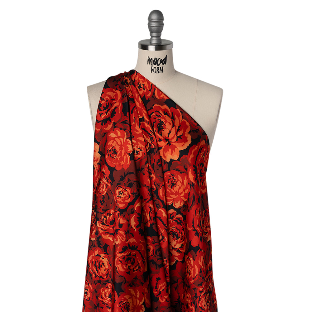 Polyester Satin - Scarlet Red, Burgundy and Black Roses - Mood Exclusive Midnight Muse Print - Joann Fabrics
