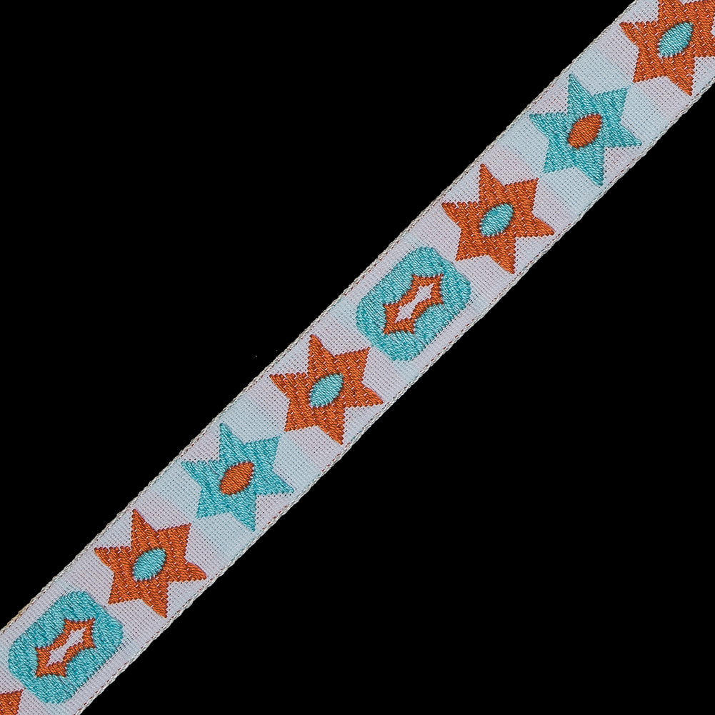 Orange and Blue Geometric Jacquard Ribbon - 0.5
