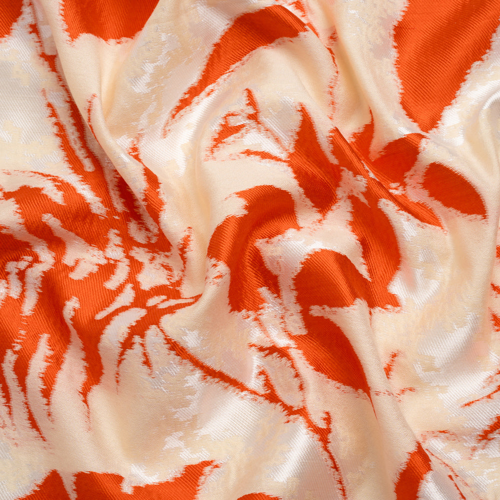 Red, White and Beige Soft Leaves Lightweight Polyester and Viscose Luxury Brocade - Joann Fabrics