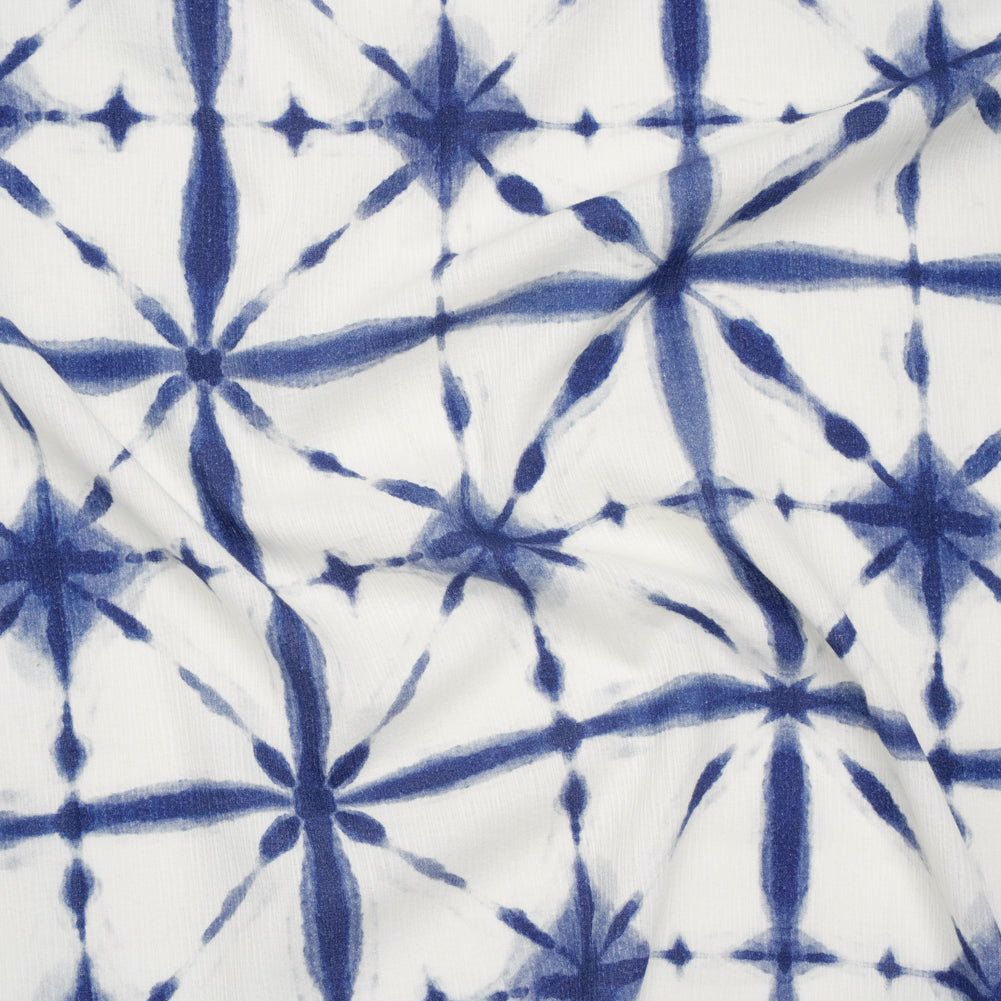 Slubbed Gauzy Cotton Woven - Indigo Blue and White Tie Dye Geometric Shibori - Mood Exclusive Tie Dye Tiles Print - Joann Fabrics