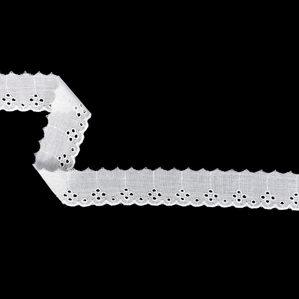 Off-White Floral Eyelet Trim With Finished Scalloped Edge - 1.5