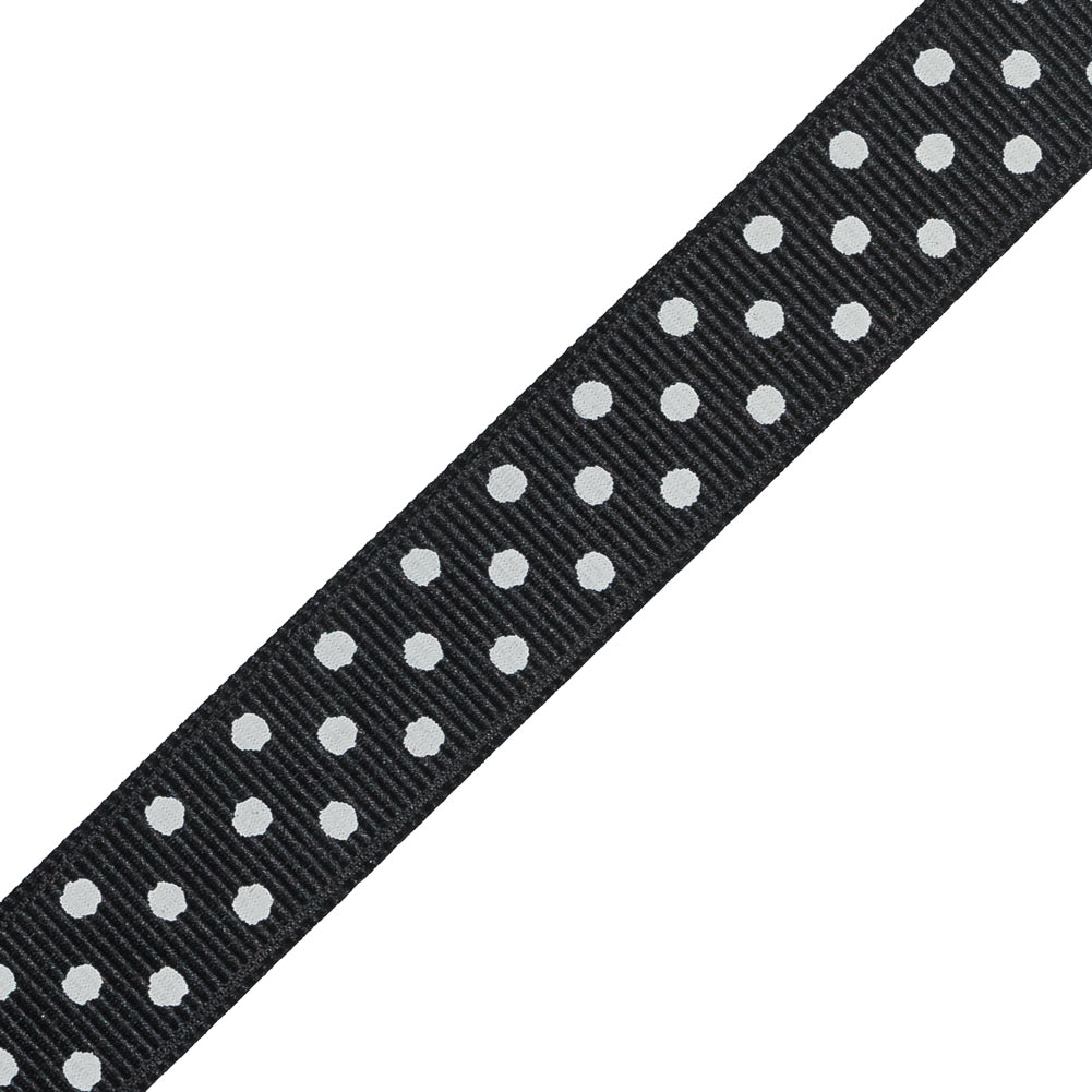 Black and White Polka Dotted Grosgrain Ribbon - 0.625
