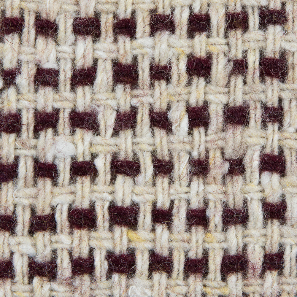 Italian Ecru and Bordeaux Checkerd Wool Blend - Joann Fabrics