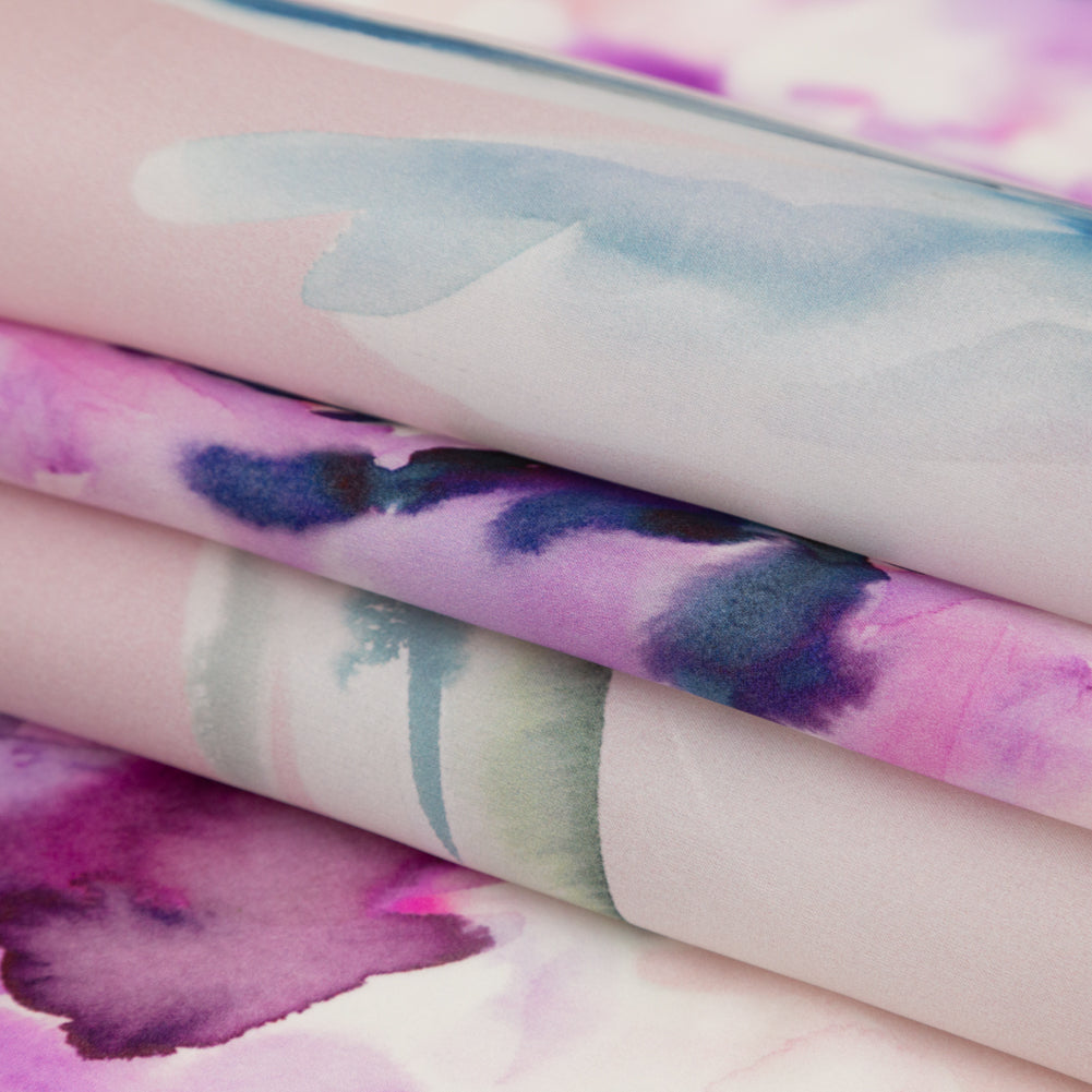 Mood Exclusive Italian Barely Pink and Red Violet Watercolor Floral Silk Organza - Joann Fabrics