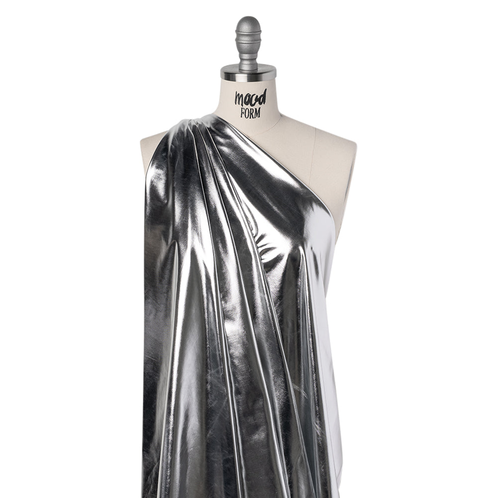 Foiled Faux Leather Stretch Knit - Silver with White Backing - Alison Collection - Joann Fabrics