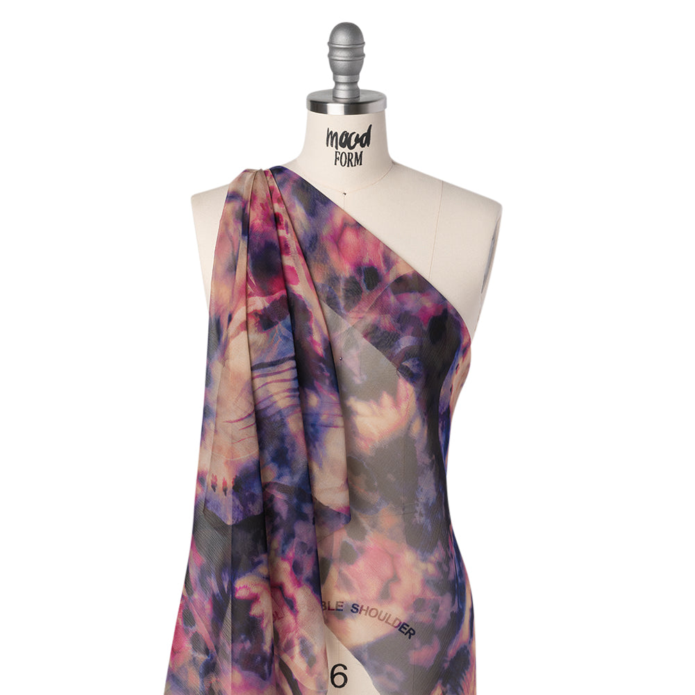 Silk Voile Print Made in Italy - Pink, Purple and Indigo Abstract - Deadstock - Joann Fabrics