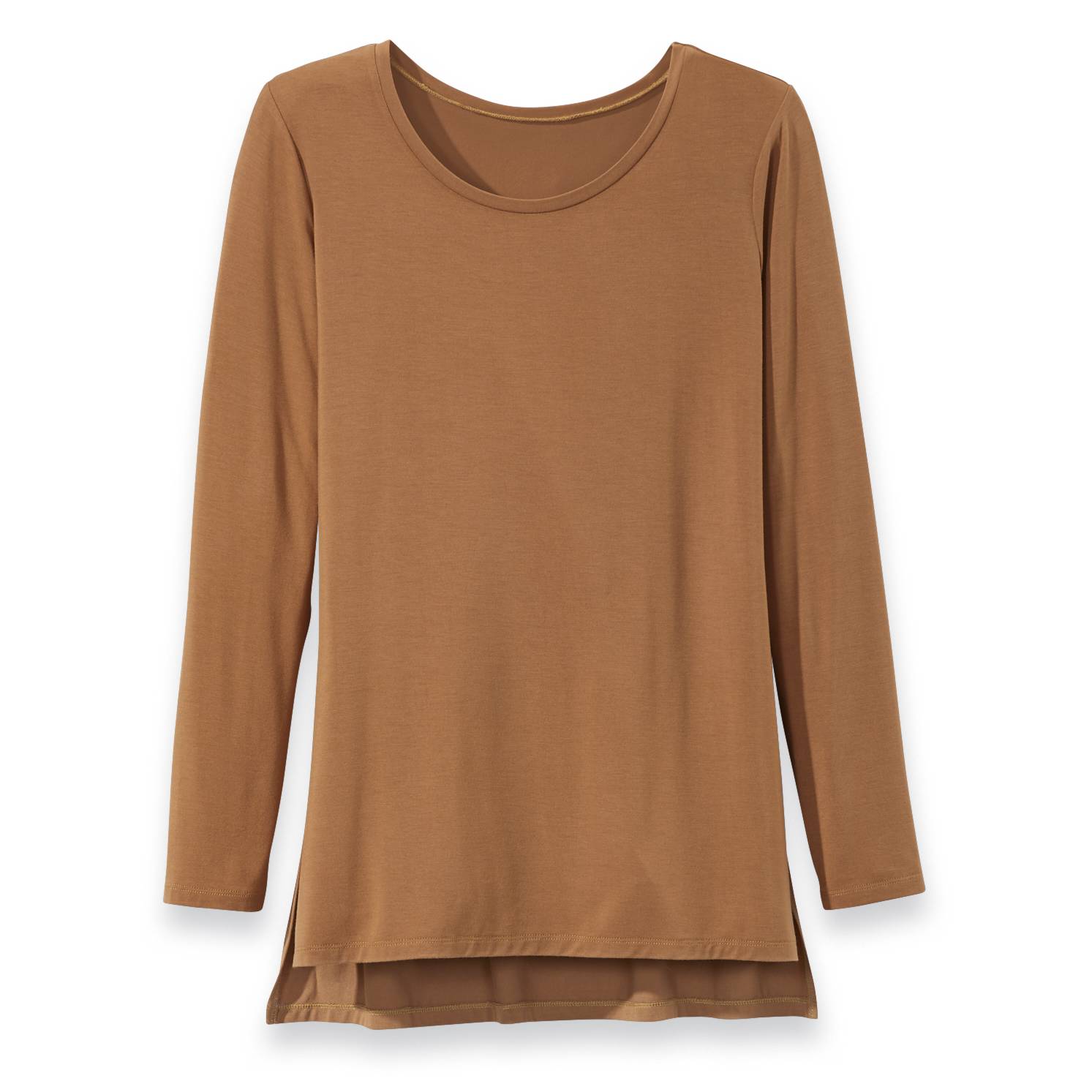 Silky Knit Top, Long Sleeves, High-Low Hem with Side Slits - Northstyle Catalog
