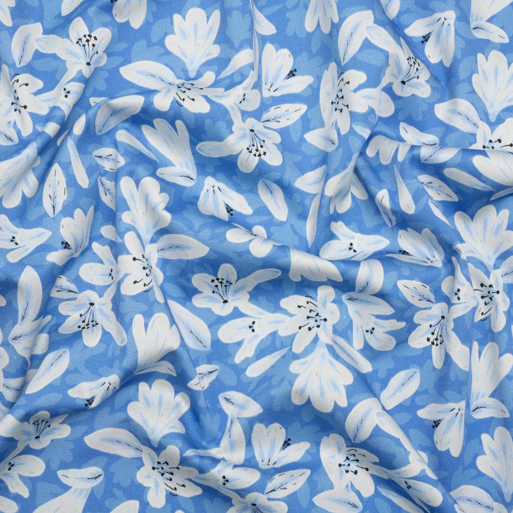 Stretch Cotton Sateen - Blue Floral - Daybreak Bloom Print - Mood Exclusive Chariot Collection - Joann Fabrics