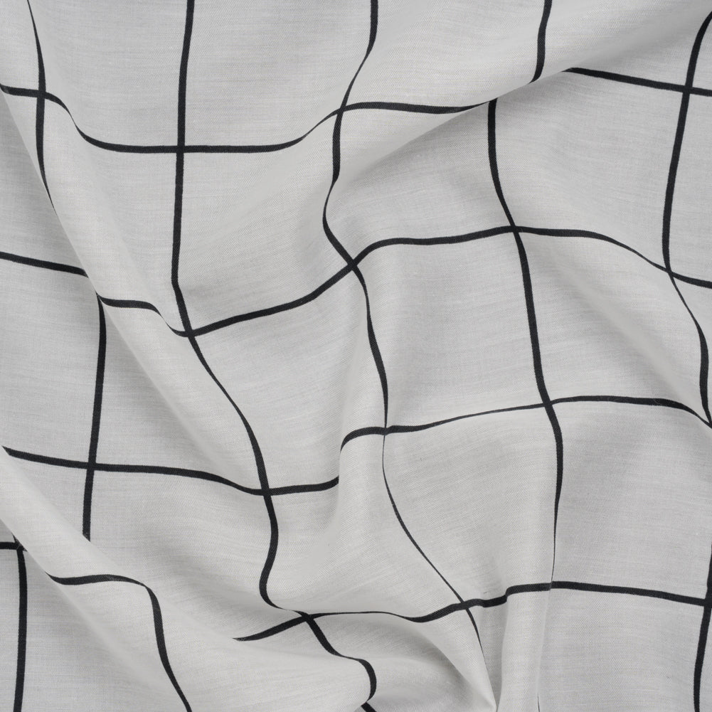 Silk and Cotton Voile Print - White and Black Windowpane Check - Deadstock - Joann Fabrics